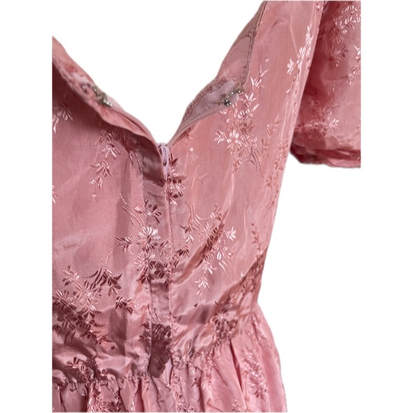 Vintage 80s NuMode Pink Floral Wrap Top Puff Sleeve Maxi Party Dress UK 12 US Sm - Picture 8 of 12